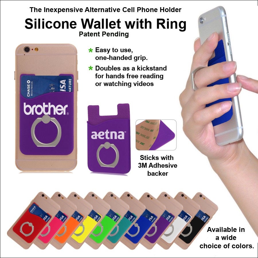 Inexpensive Alternative Cell Phone Holder- Silicone Wallet with Ring - Purple