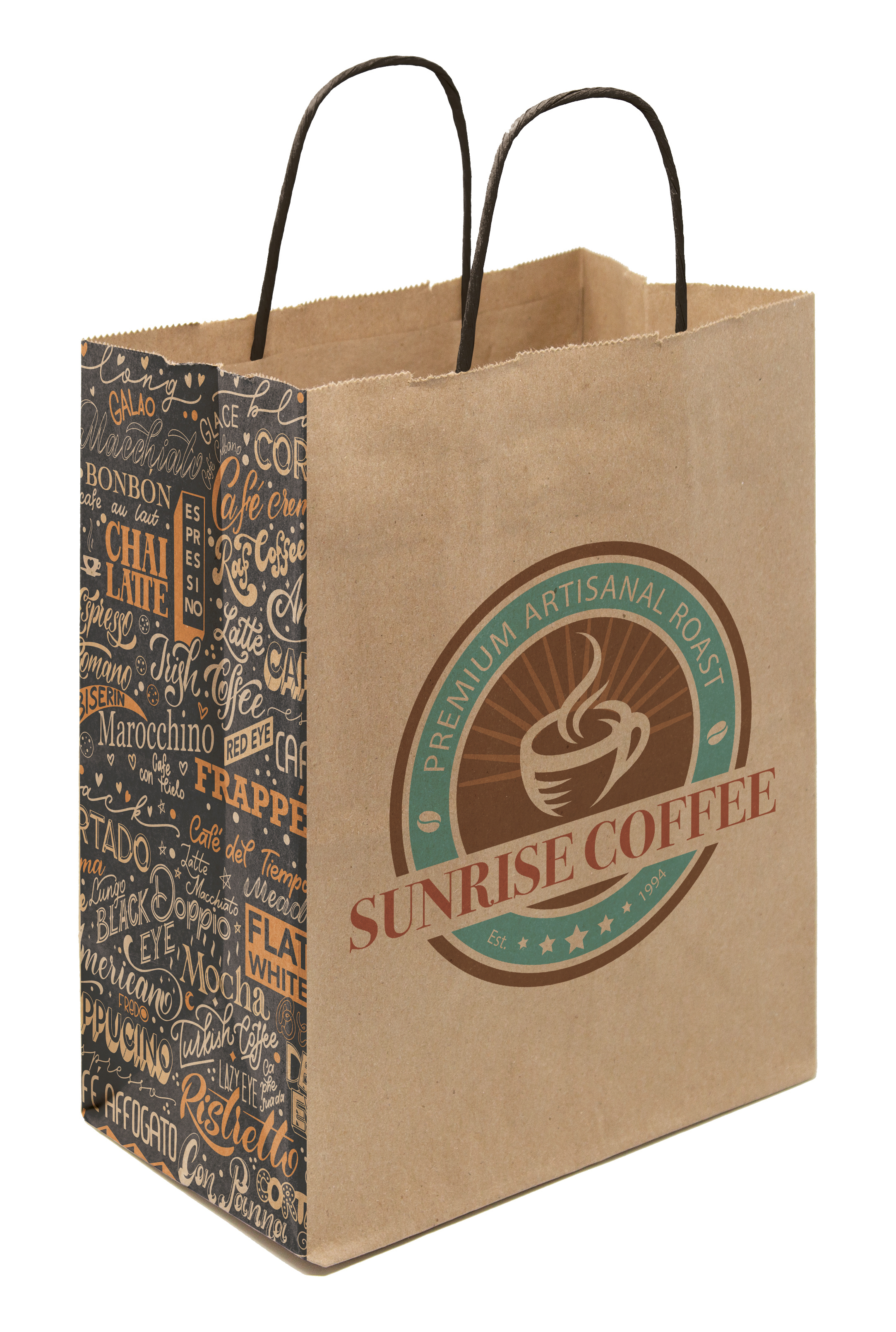 Multi-Sided Full Color Natural Shopper Paper Bag - Black Handle (8.25 x 10.25 x 5)