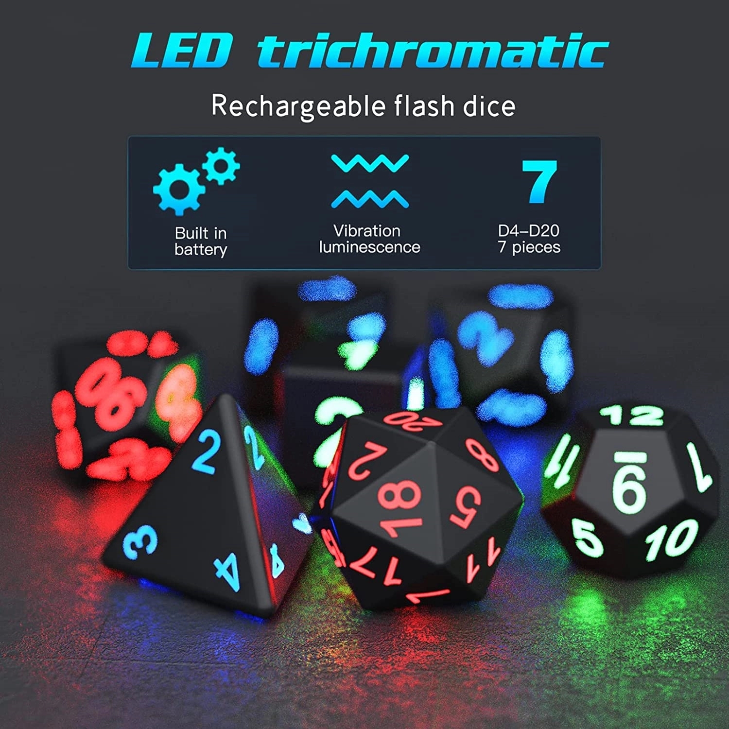 Rechargeable Glowing Dice Set 7Pcs 9