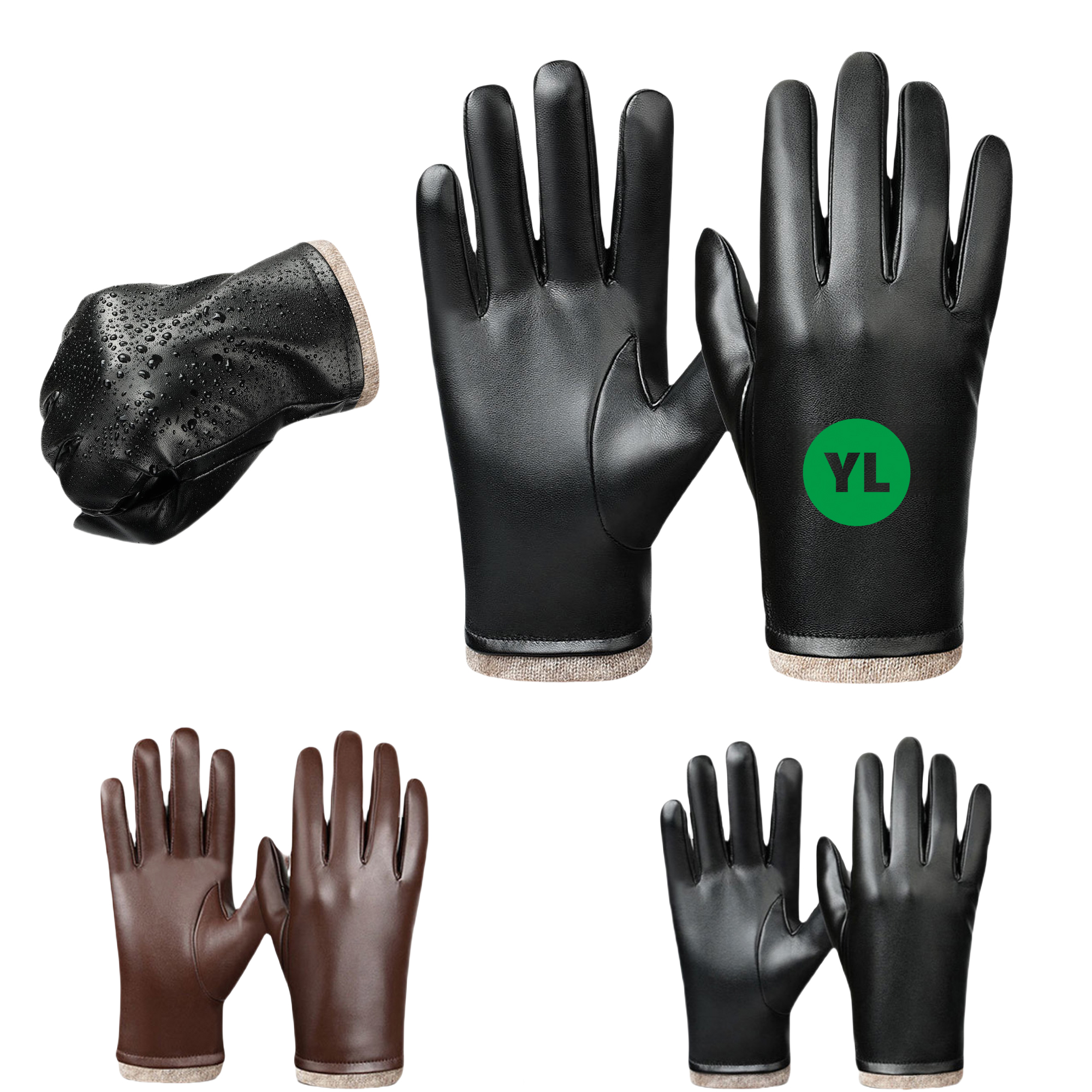 Winter PU Wool Lining With Leather Gloves 2