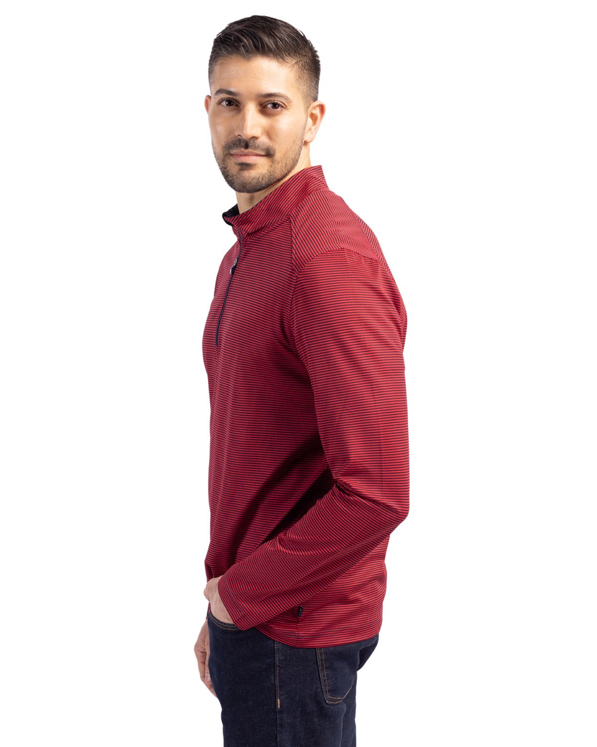 Cutter & Buck Virtue Recycled Micro Stripe Featherlight Pique Mens Quarter Zip Pullover 24