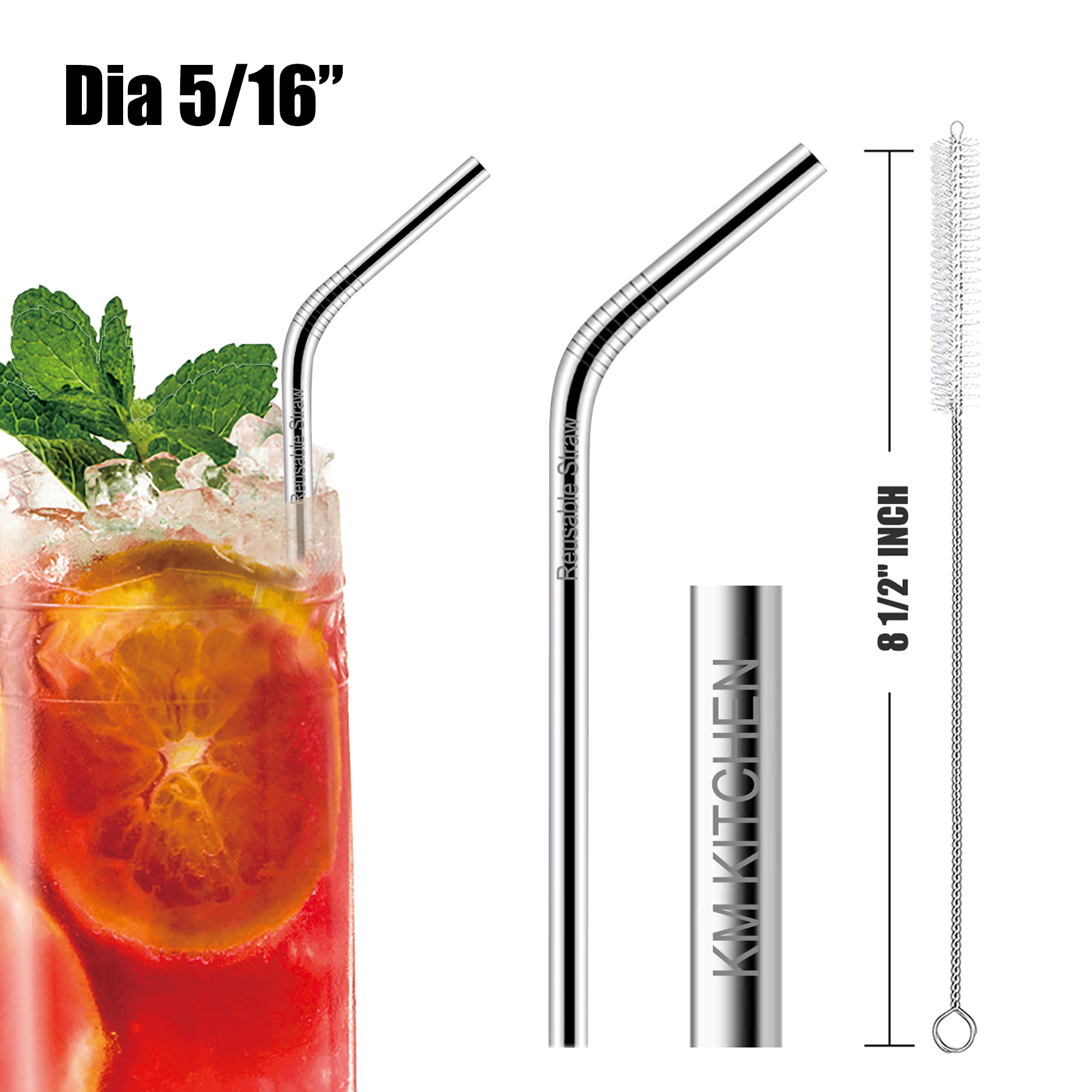 8 1/2"L 5/16"Dia Stainless Steel Straws 2