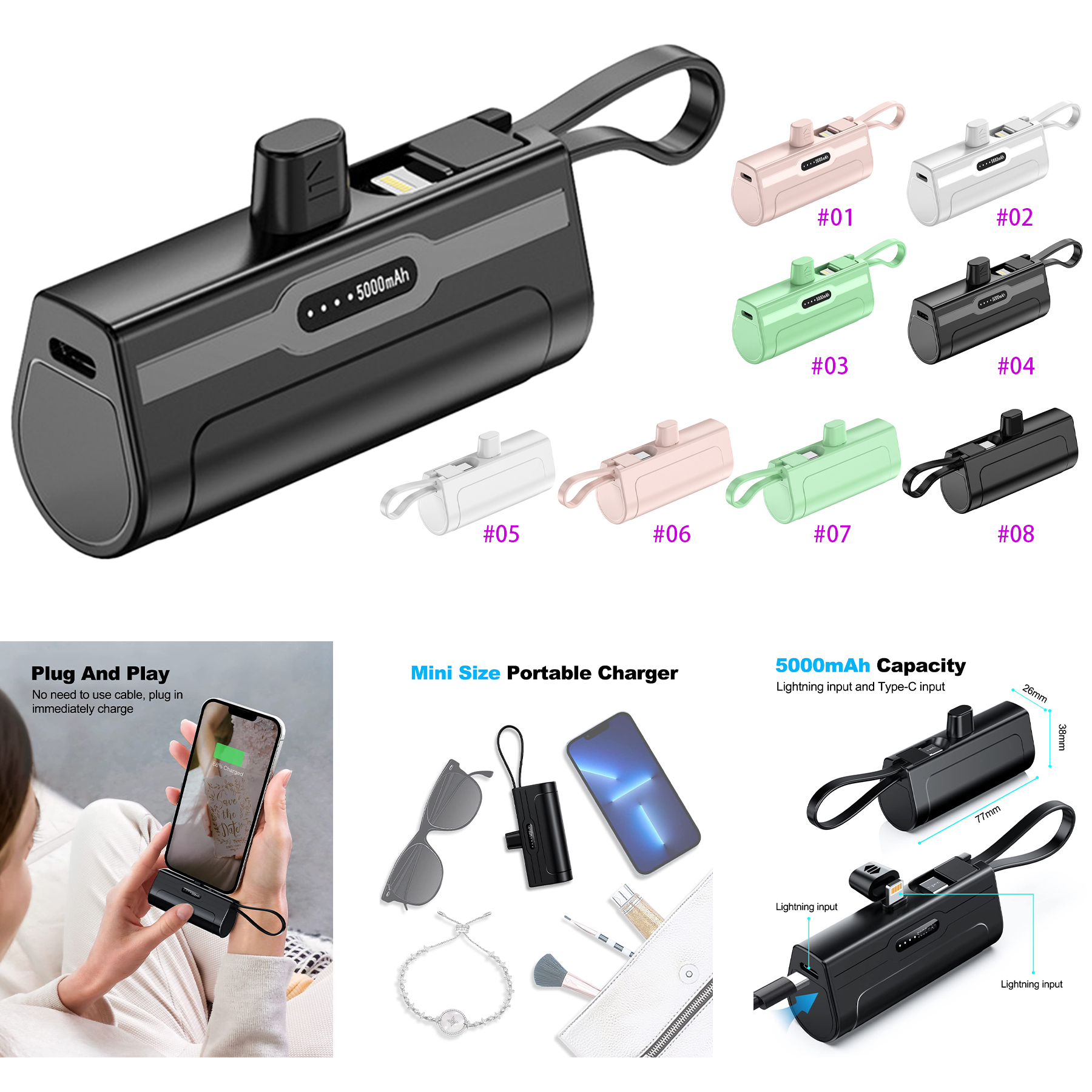 5,000mAh Portable Charger with Type-C/Phone Dual Charging Port 2