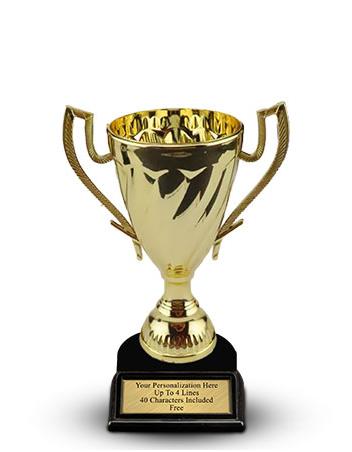 Cup Trophy: 9", black plastic slant Front bas 2