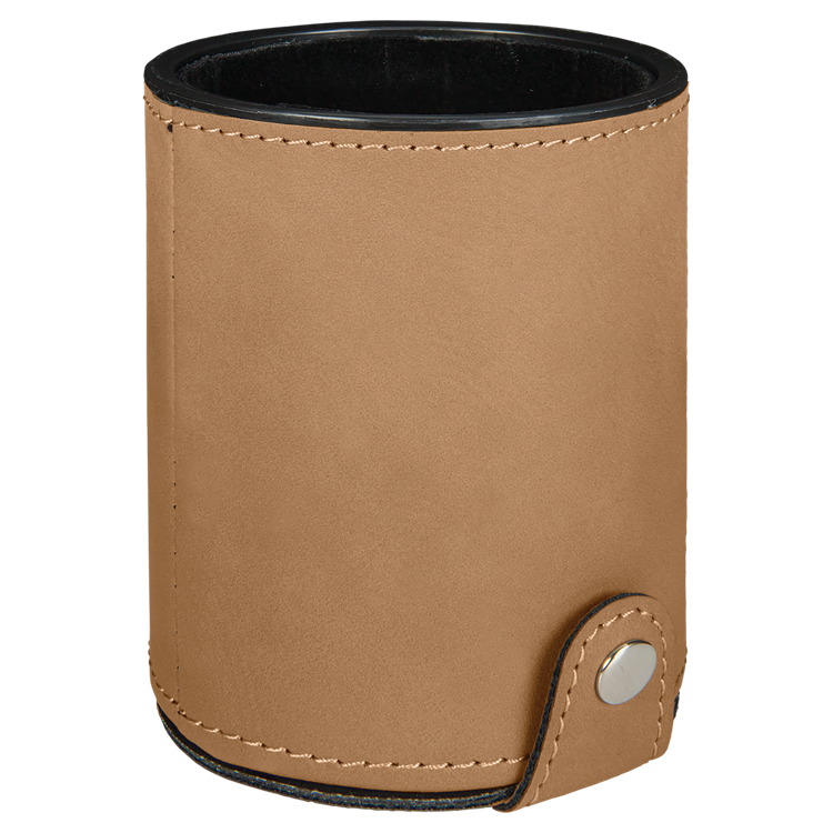 Light Brown Leatherette Dice Cup with 5 Dice 3
