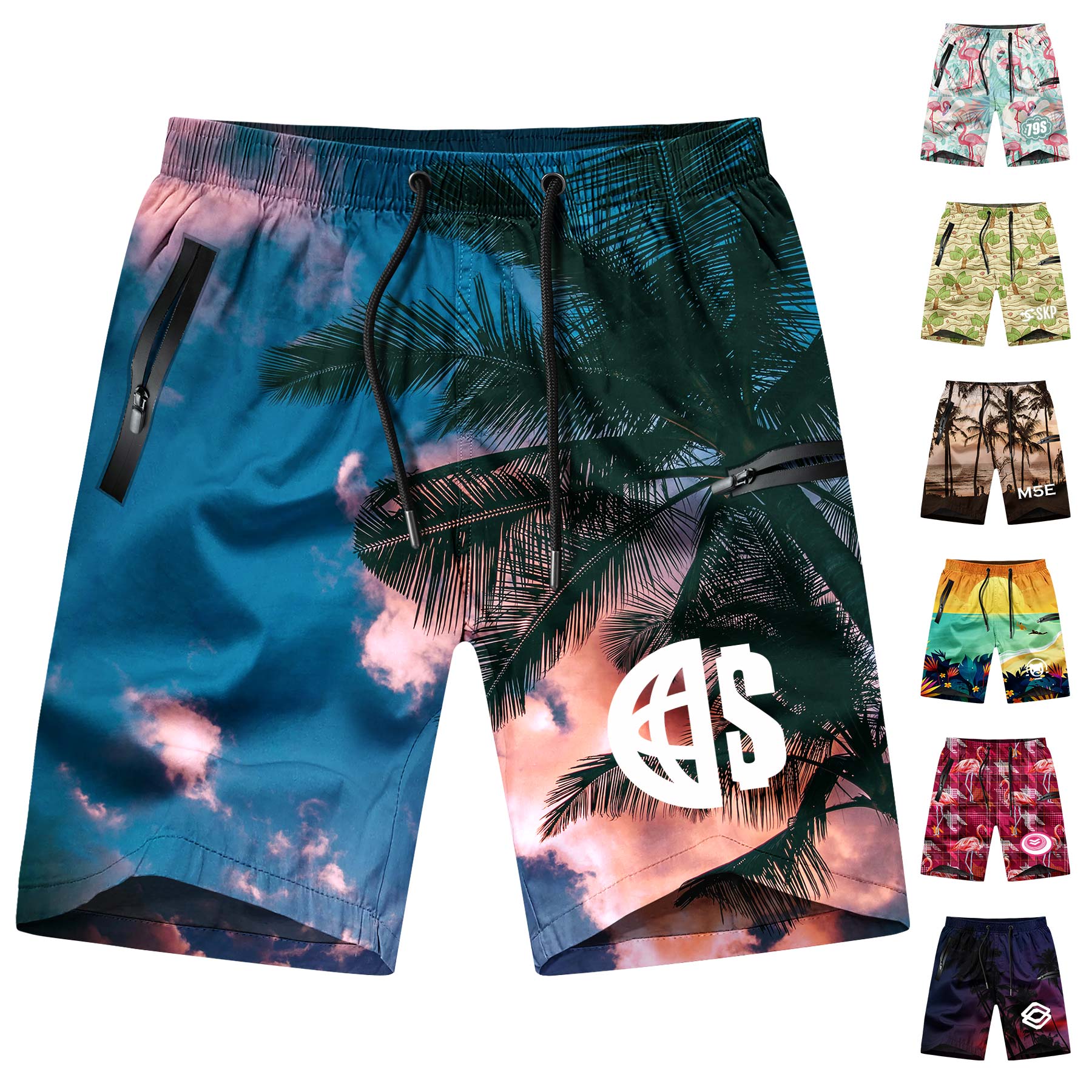 Quick Dry Summer Beach Board Shorts with 2 Pockets (Full Color), custom shorts with logo imprint 2