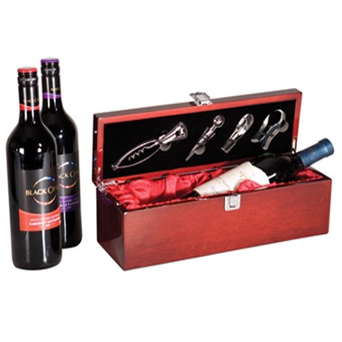 ROSEWOOD PIANO FINISH SINGLE WINE BOX WITH TOOLS 1