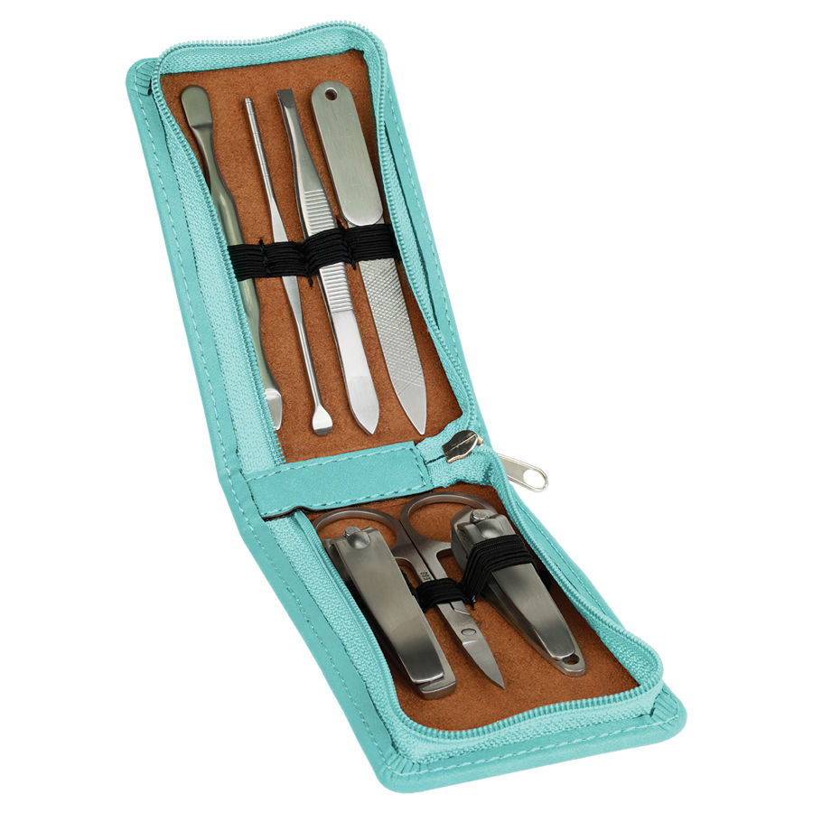 7-Piece Teal Leatherette Manicure Gift Set 1
