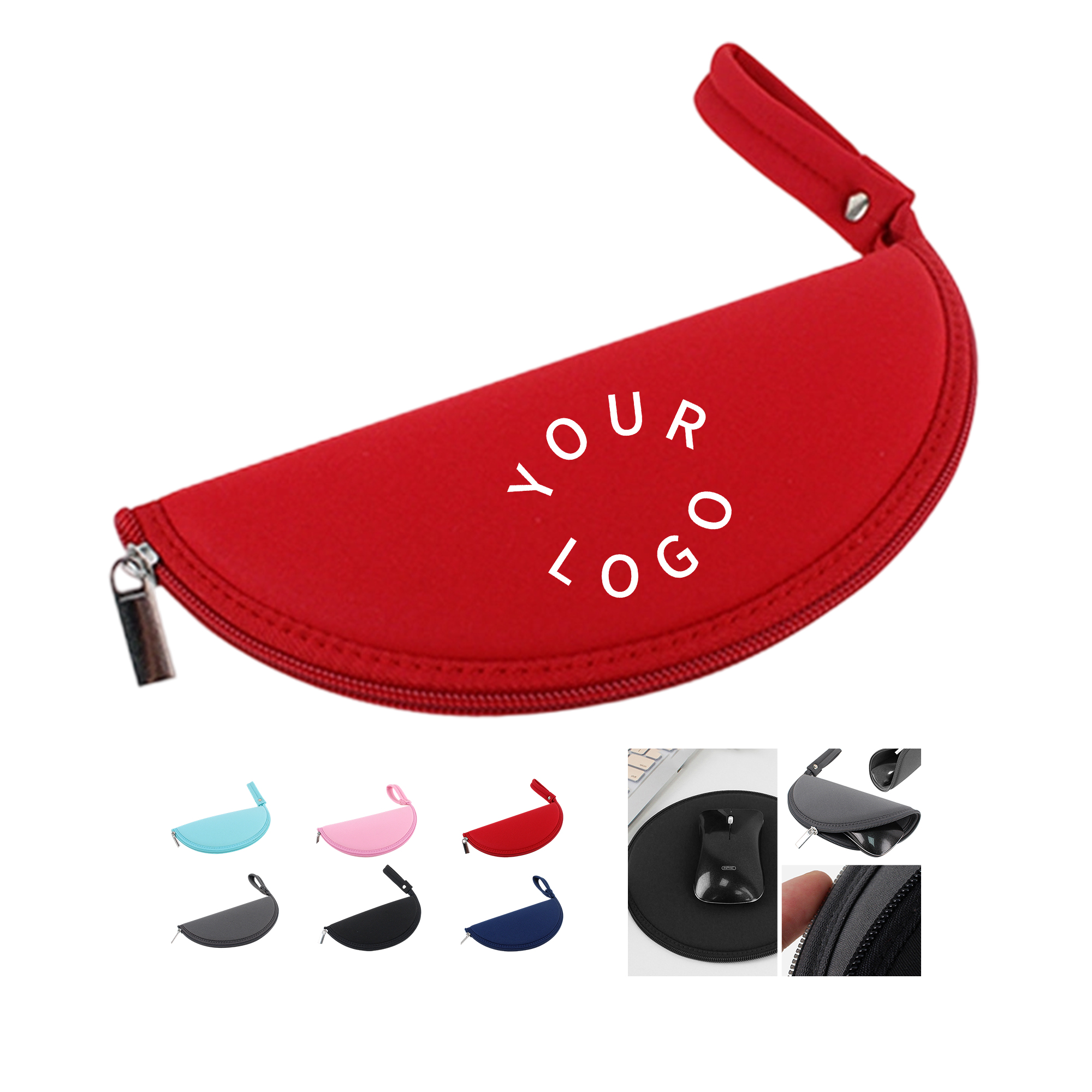 Zipper Mouse Storage Pouch With Mouse Pad Function 7.87" Diameter 1