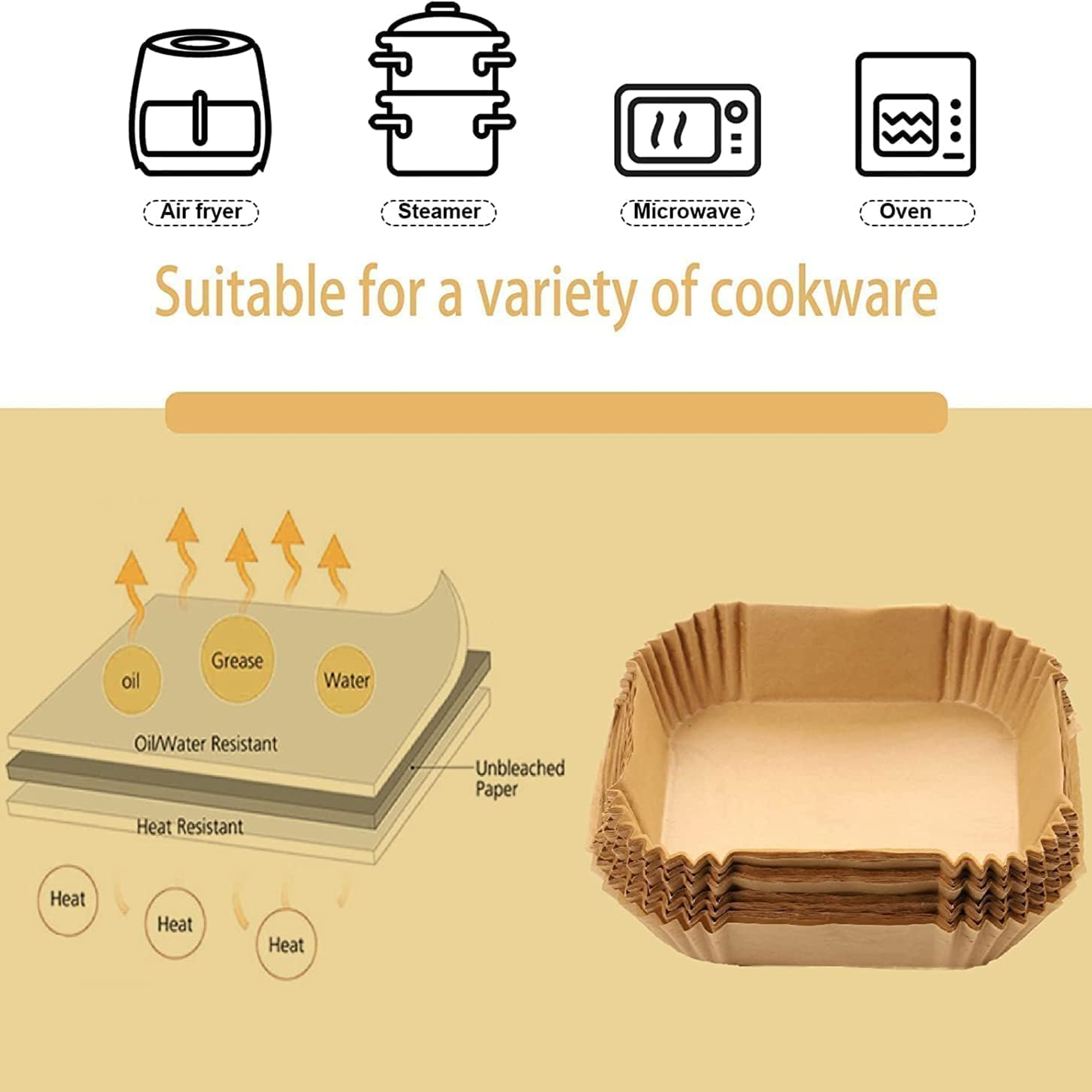 100 Pcs 6.3 Inch Air Fryer Paper Liners 3