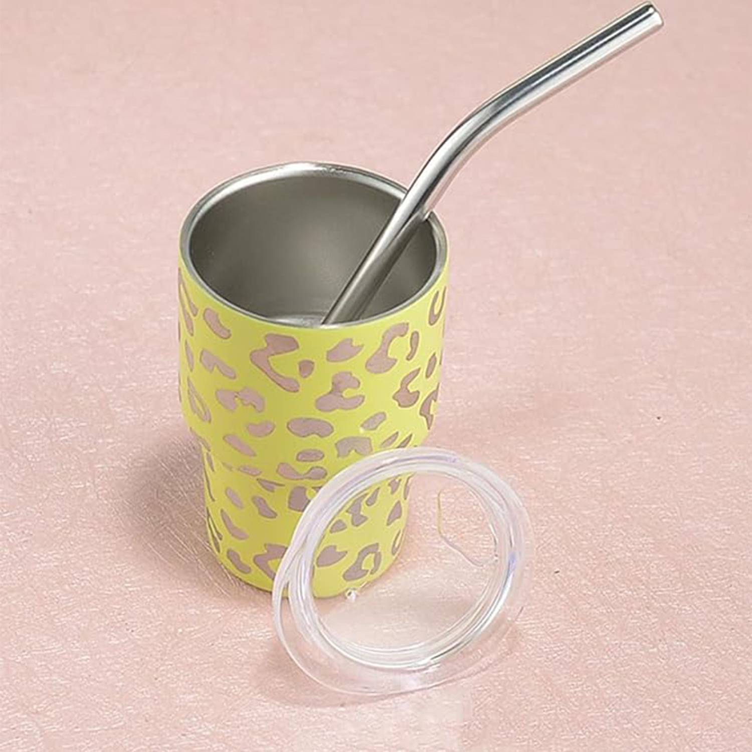 2 OZ Mini Leopard Print With Straw Stainless Steel Party Cup 5