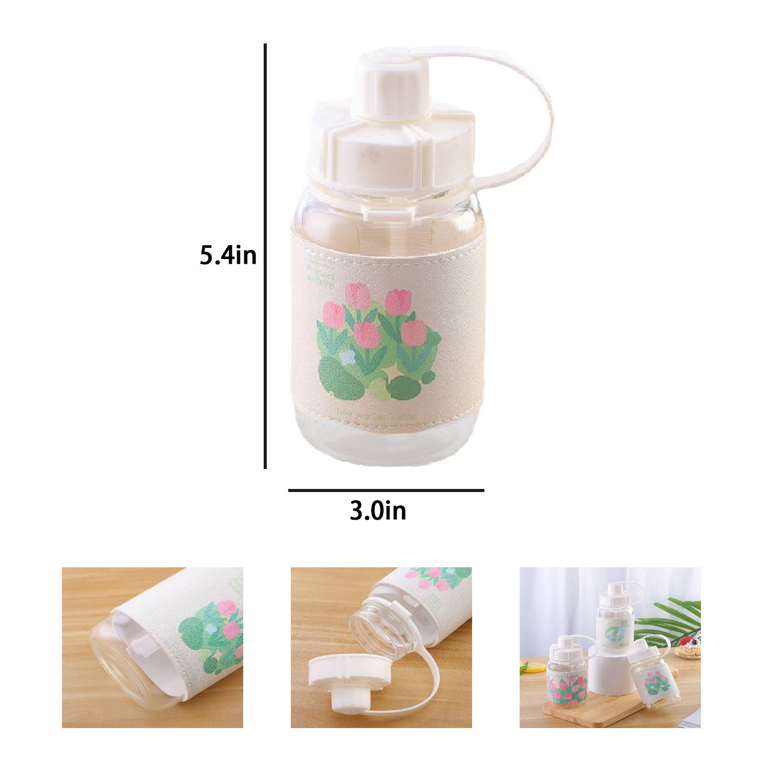 Single-layer glass water bottle with leather cover 2