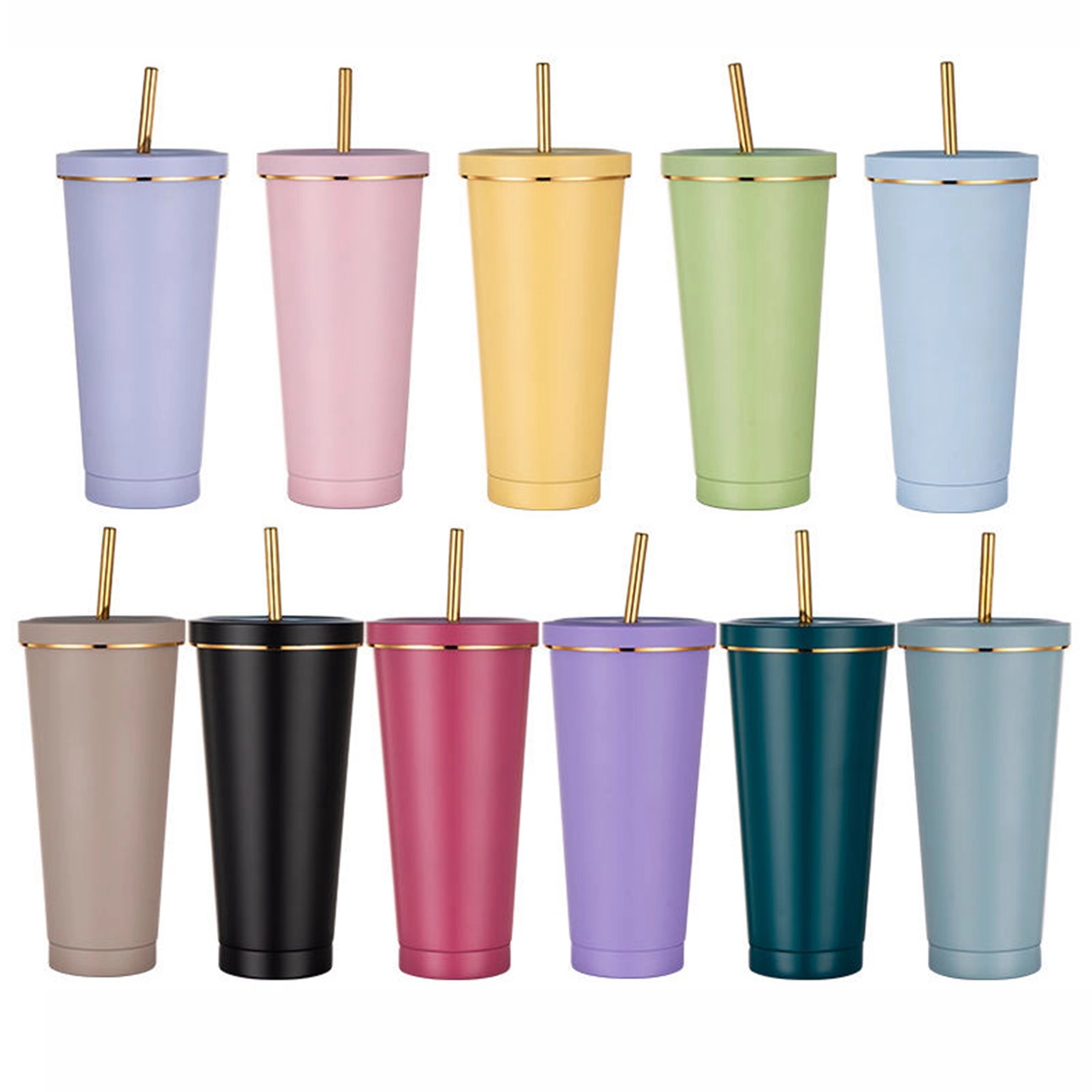 25 Oz. Double Wall Gold Edge Tumbler With Straw & Lid 12