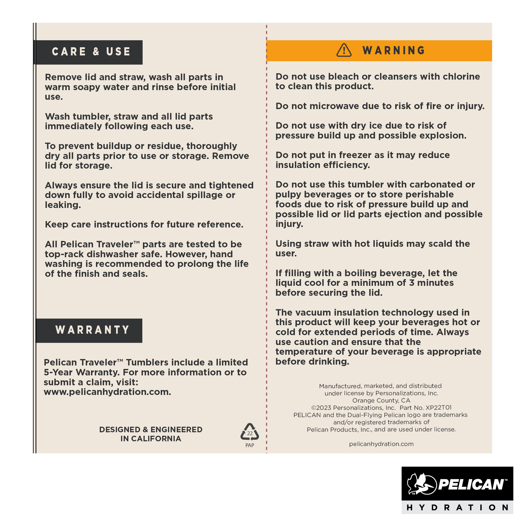 Pelican Traveler™  22 oz. Double Wall Stainless Steel Travel Tumbler 162