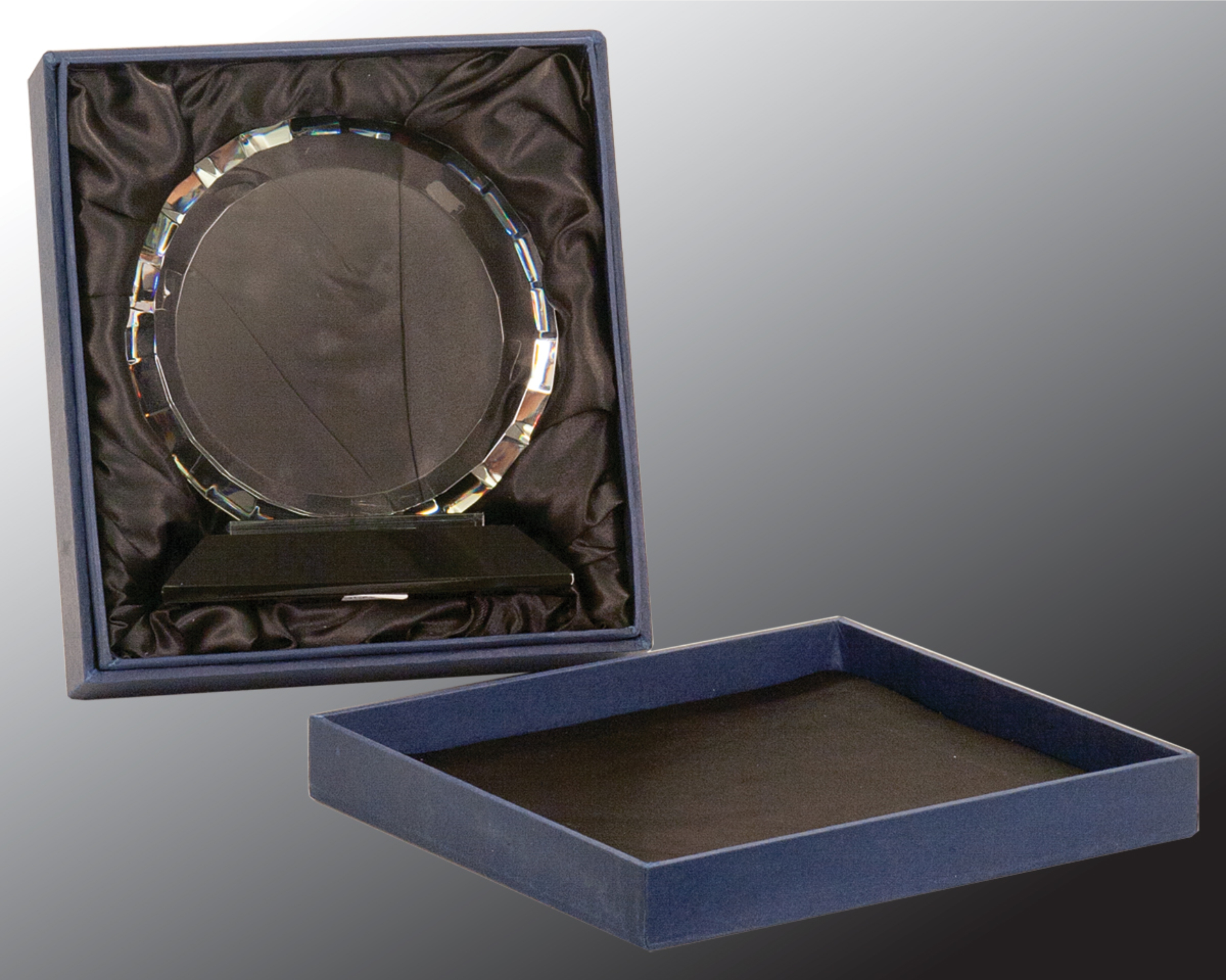 5 1/2" Clear Crystal Round with Rectangle Facets on Black Crystal Base Crystal Award 2