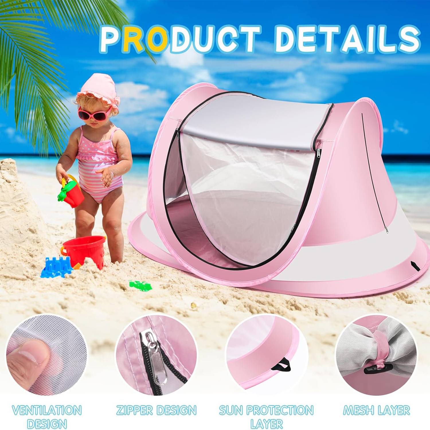Sun Shade Baby Beach Tent w/ Mosquito Net 7