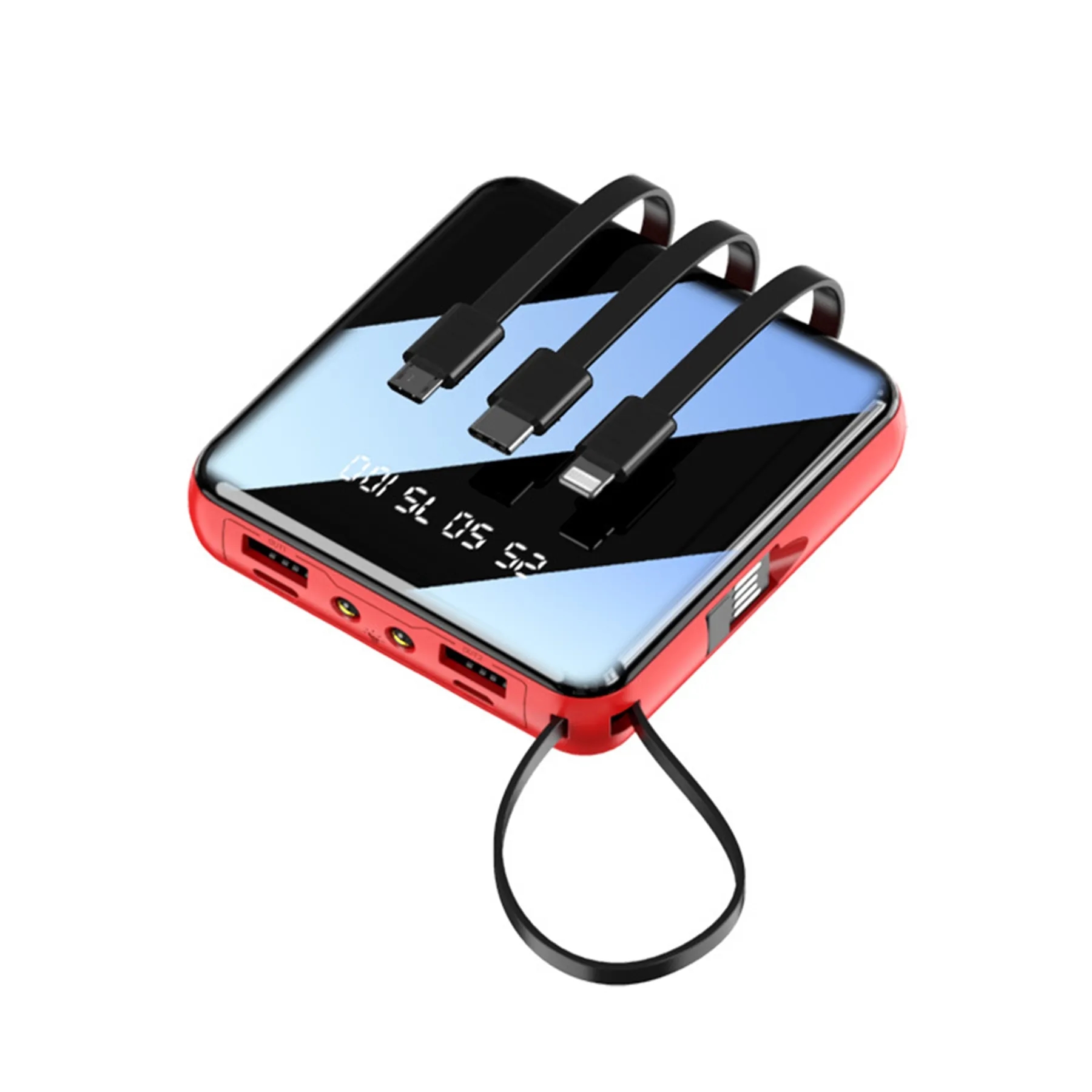 10000 mAh Square Mirror Power Bank with Built-in Cable 7