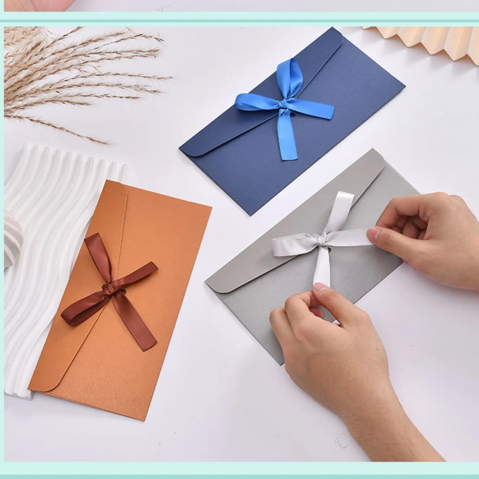 Business Envelope Gift Card Letter Folder With Ribbon 3