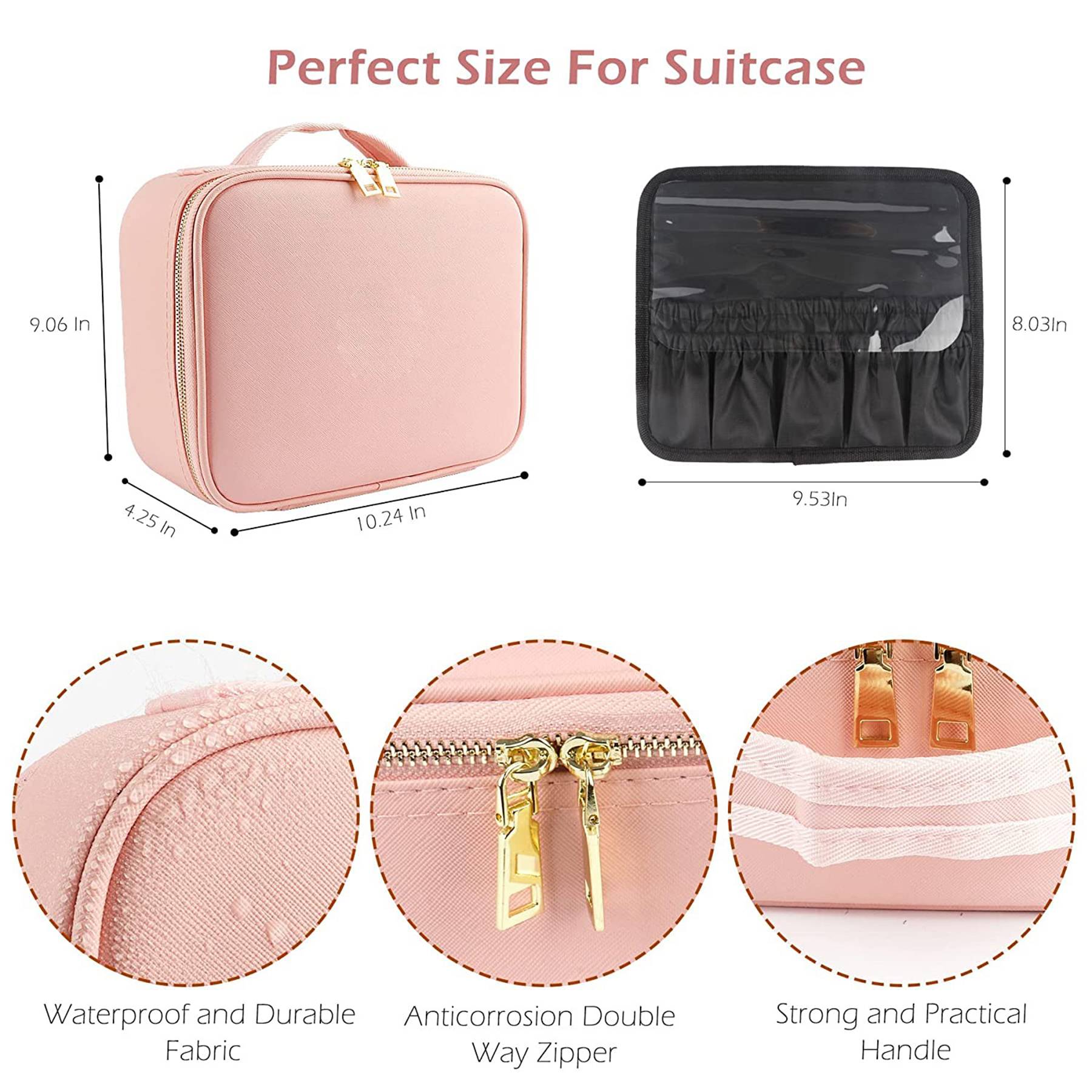 PU leather LED Large Capacity Cosmetic Bag With Mirror 4