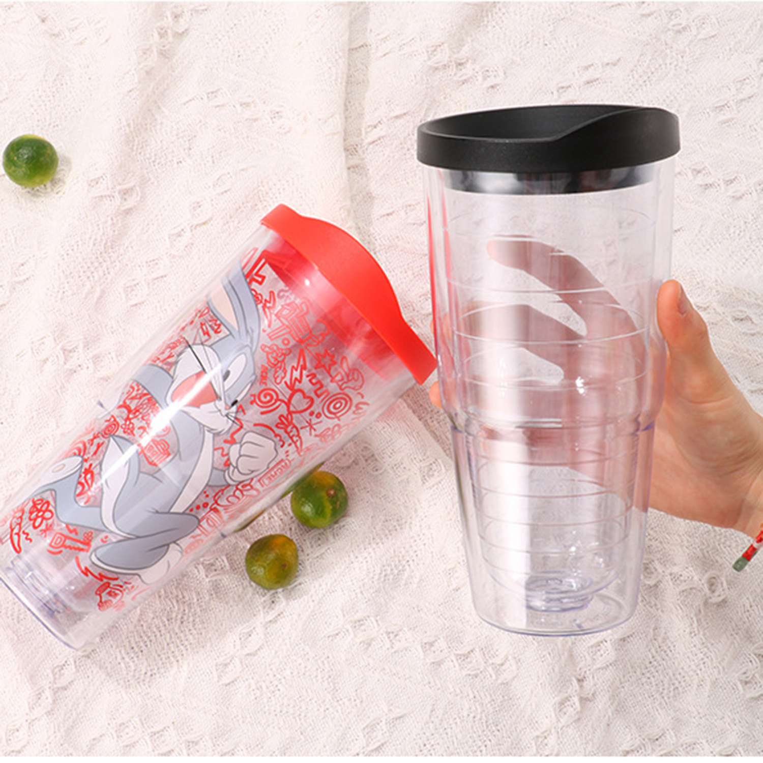 24Oz Double Wall Plastic Clear Insulated Tumbler 4