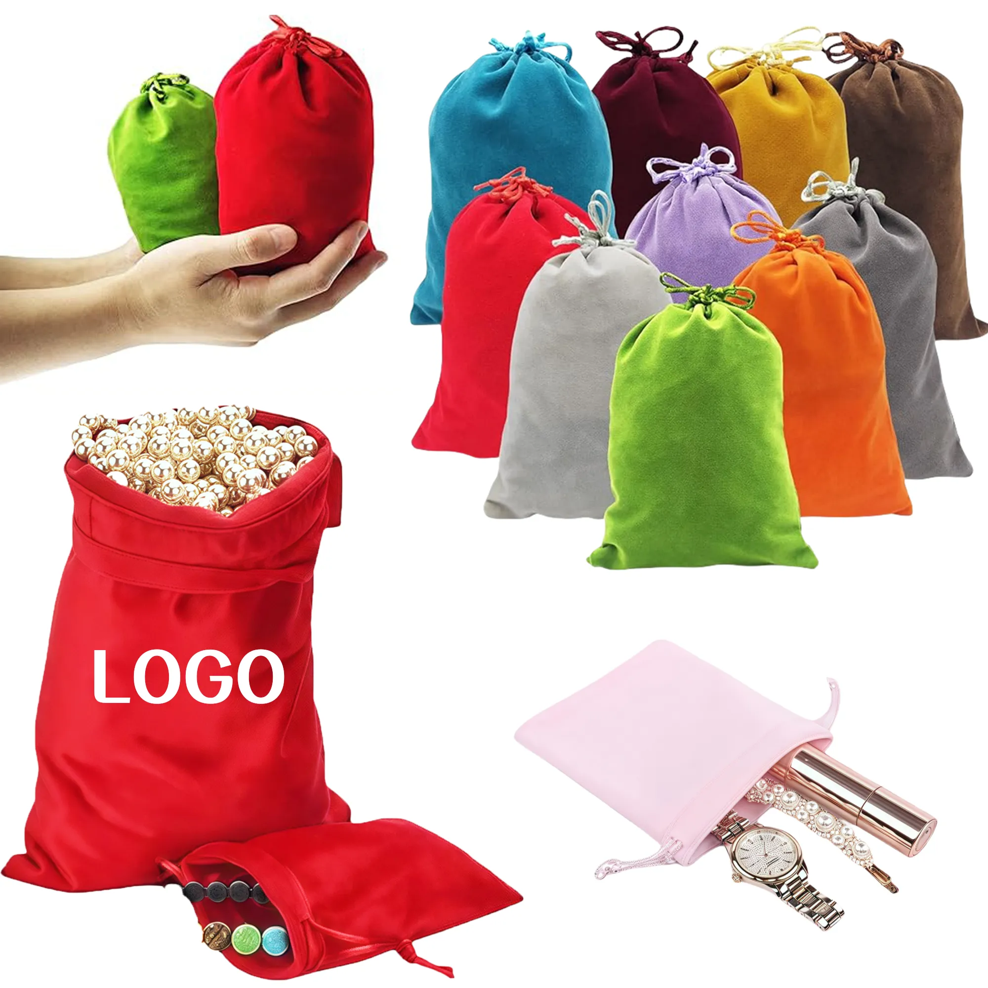 Multi-Purpose Colorful Velvet Gift Bags With Drawstring 2