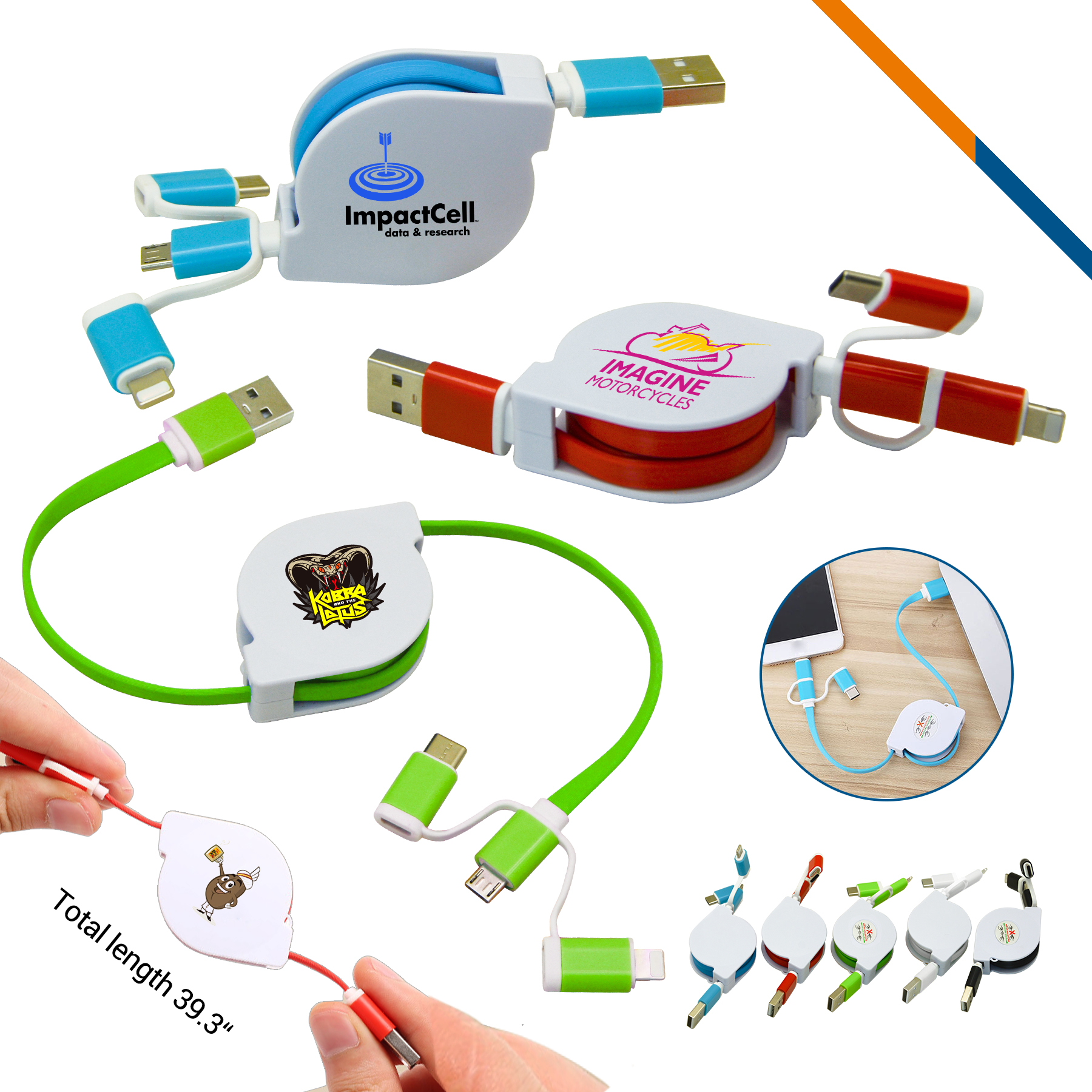 Cardinal 3in1 Retractable Fast Charging Cable 12