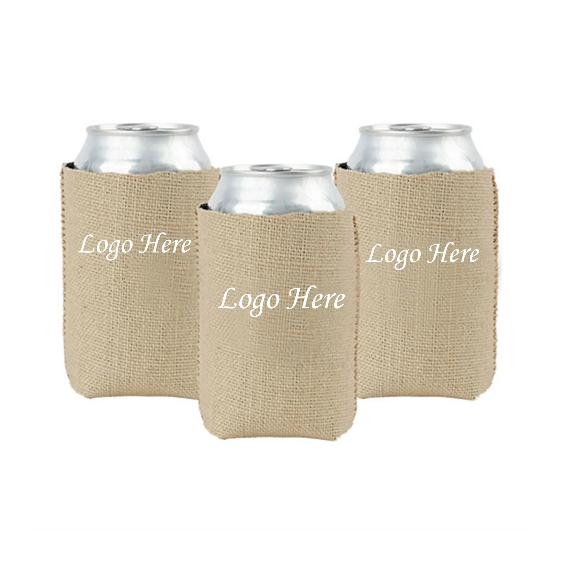 Burlap with Neoprene Can Cooler, custom koozie with logo imprint 4