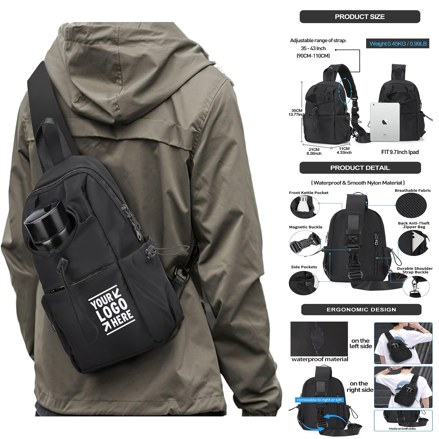 Men Women Tactical Backpack Shoulder Daypack Mini Anti-Theft Sling Cross Body Motorcycle Chest Bag 1