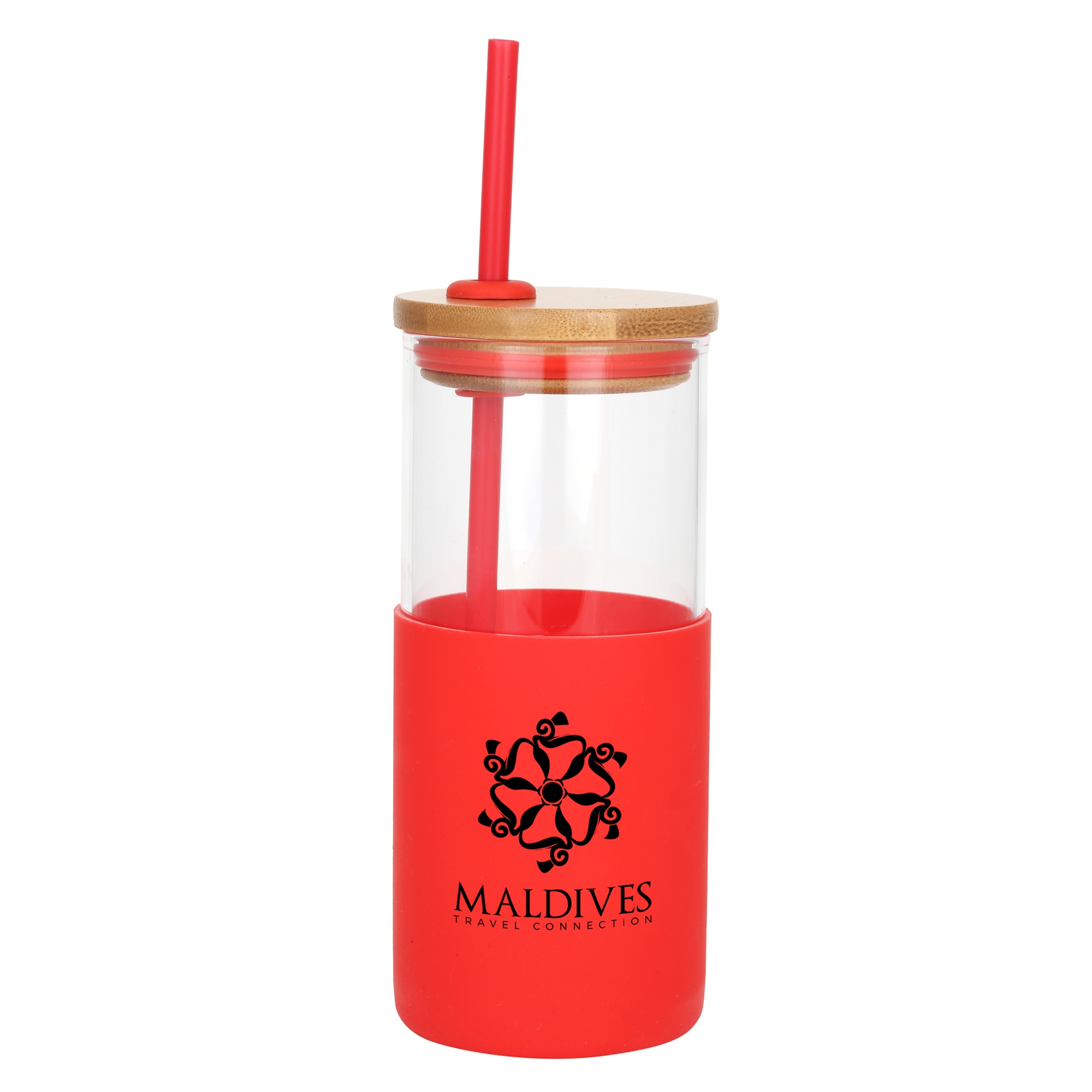 Barbados Glass Tumbler w/Bamboo Lid & Straw 5