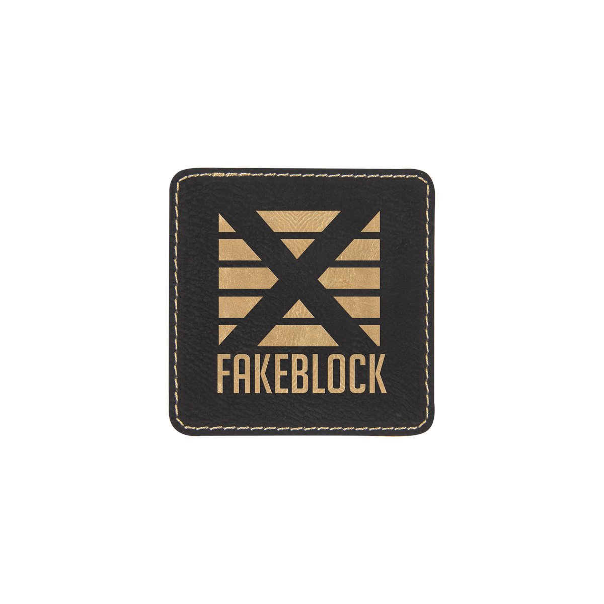 3" Black/Gold Leatherette Square Patch with Adhesive