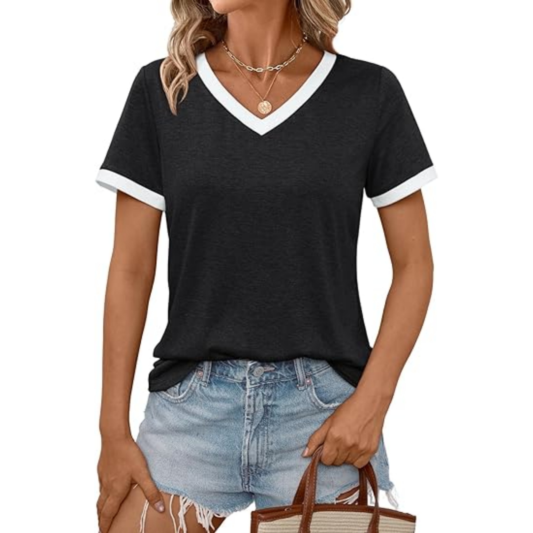 Woman Casual Soft Tunic V Neck Short Sleeve 2