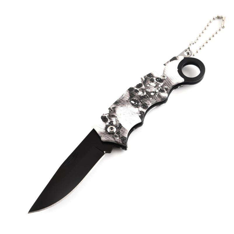 Skull Pattern Stainless Steel Folding Pocket Knife with Key Ring 3