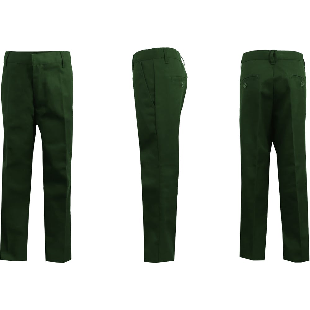 Boys' Uniform Pants - Size 8 - 20 Green Flat Front 1