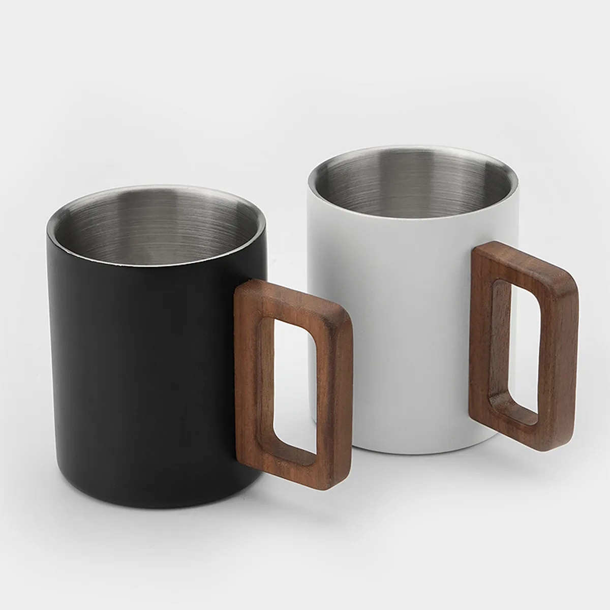 Double Wall Stainless Steel Mug With Walnut Wooden Handle 5