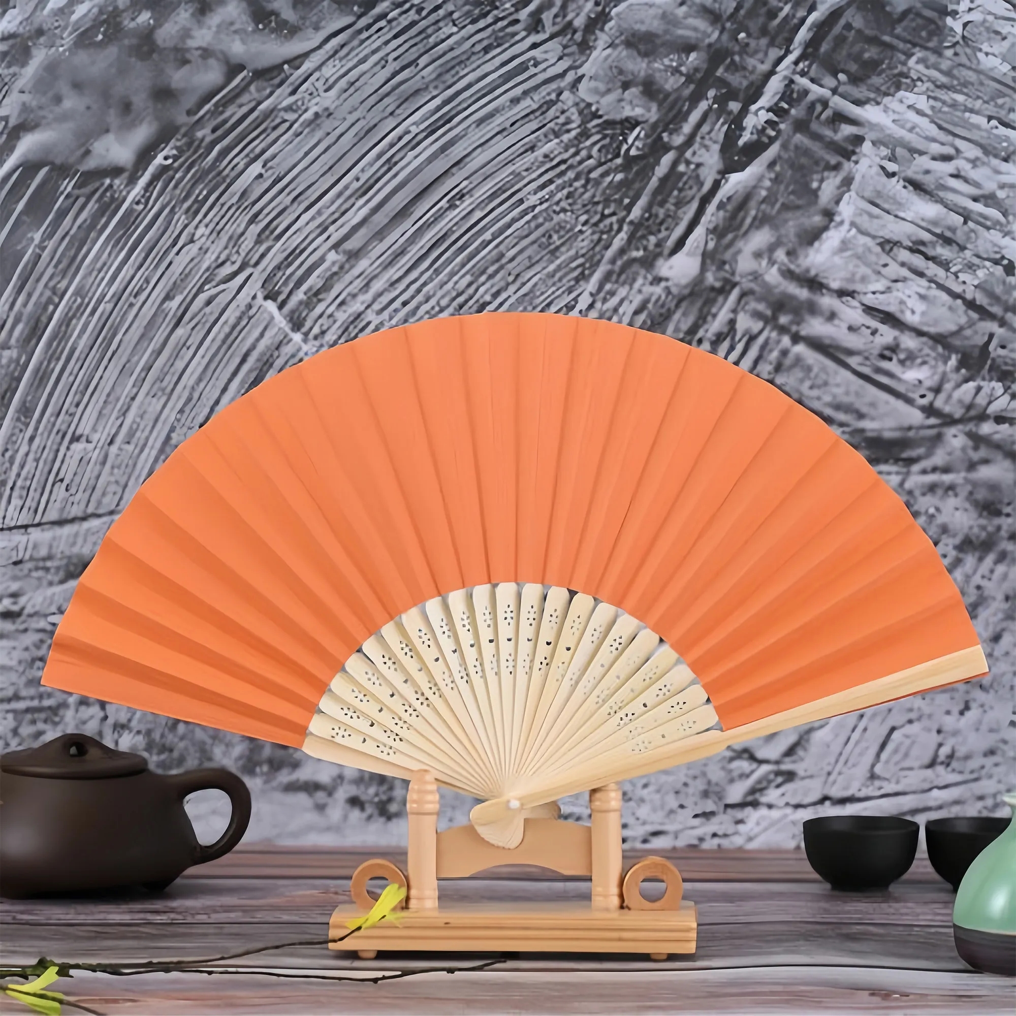 Blank Bamboo Paper Fan For Artistic Decoration And Events 4