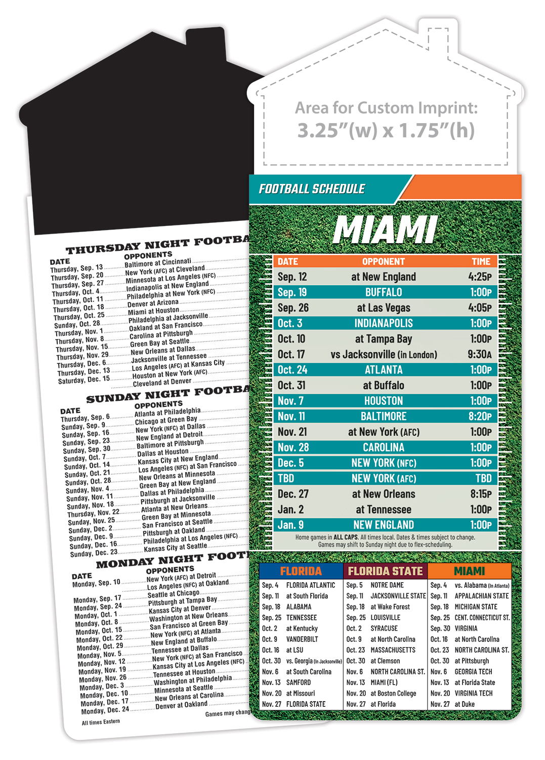 Magna-Card House Shape Magnet Football Schedules (3.5x9)