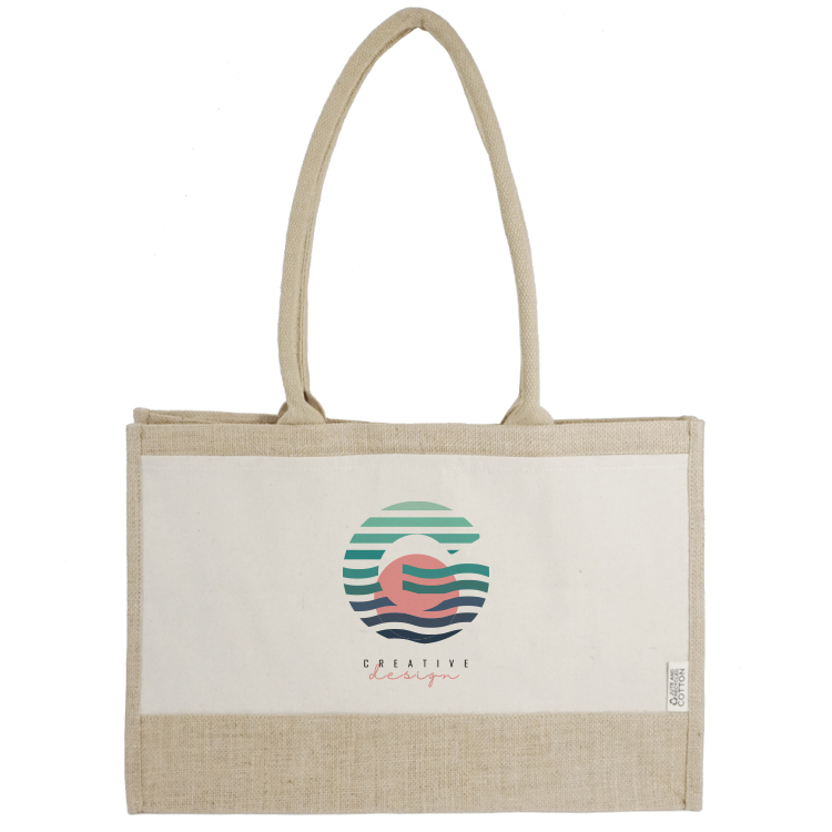 Seattle Recycled Cotton Front Pocket Jute Shopper Tote 23