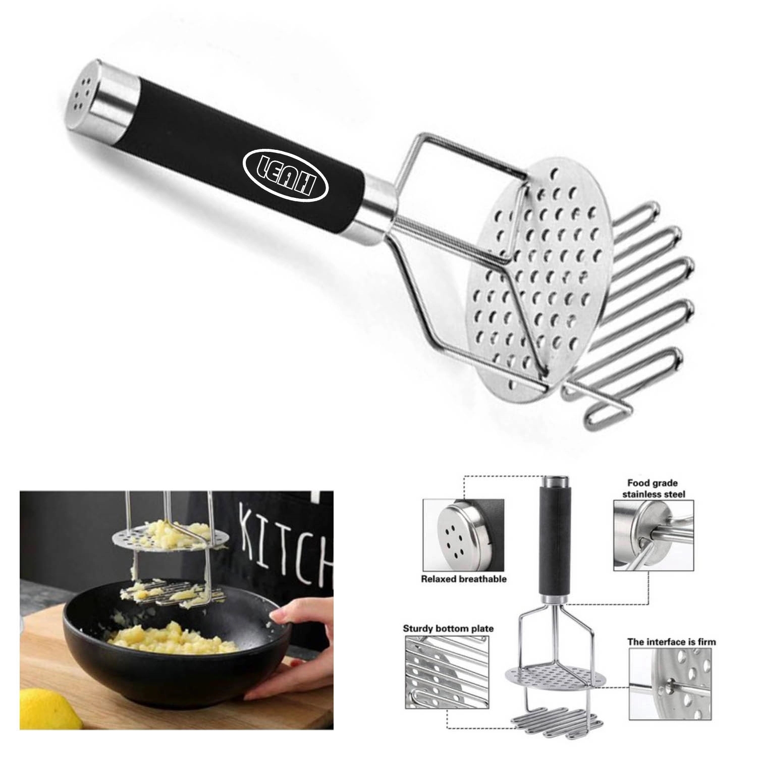 Stainless Steel Dual-Press Potato Masher 4