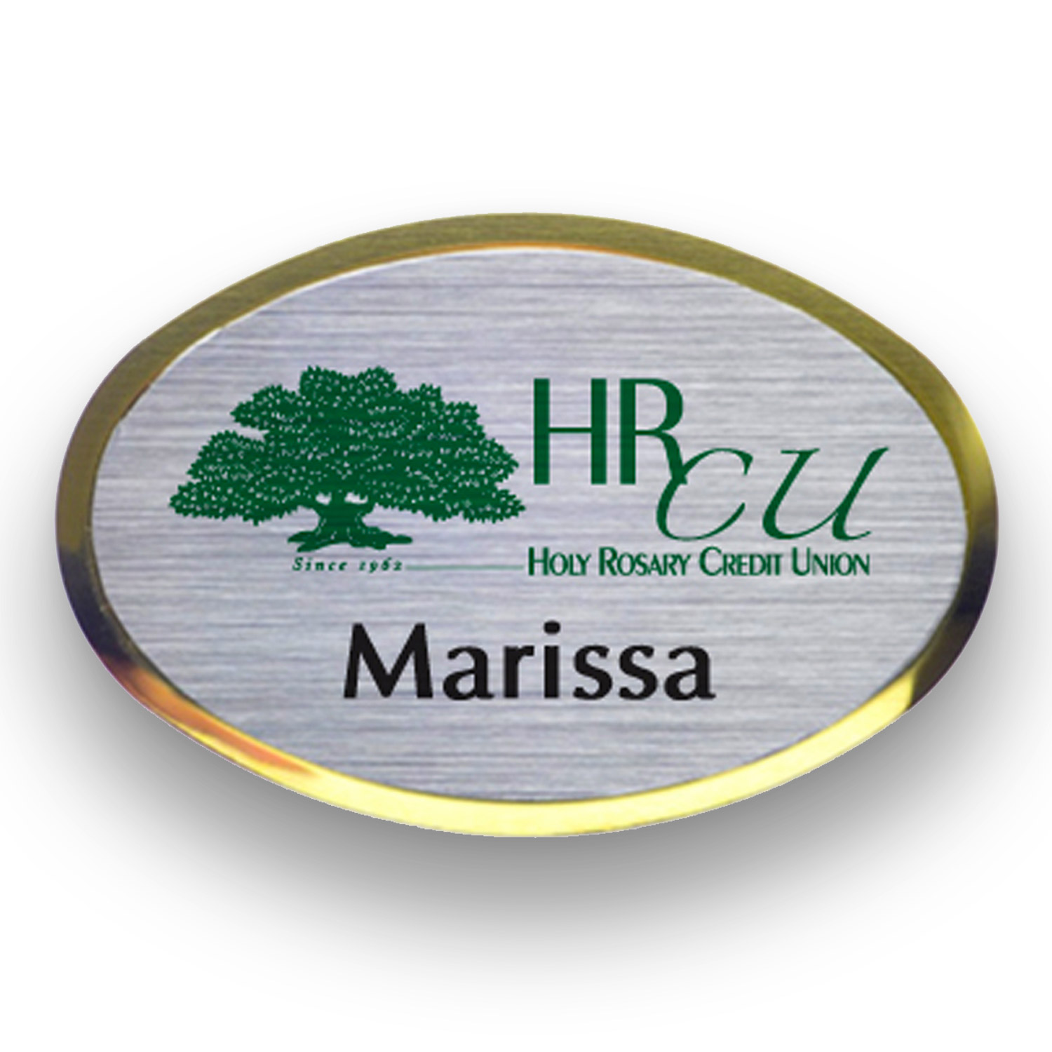 The Athena framed full color metal name badge 1.75" x 2.625" 2