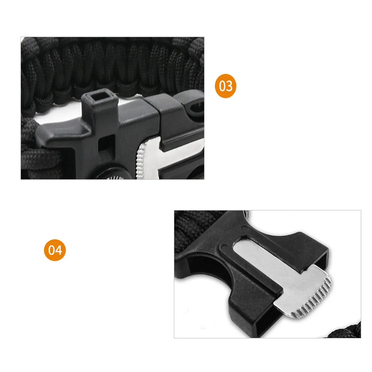 5in1 Scraper Whistle Compass Fire Starter Survival Bracelet 6