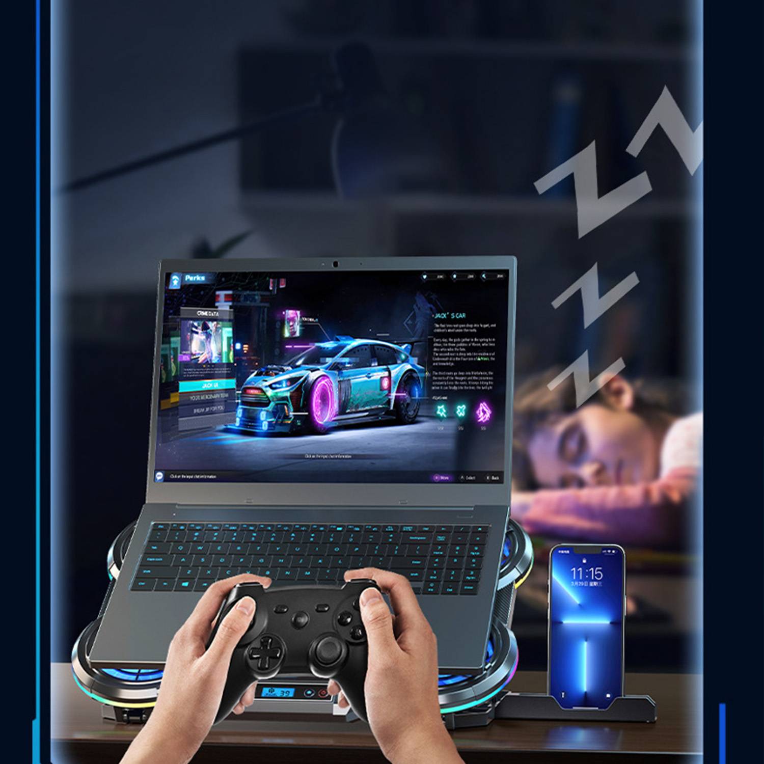 Silent RGB Laptop Cooler – Aluminum & Rapid Cooling Tech 4