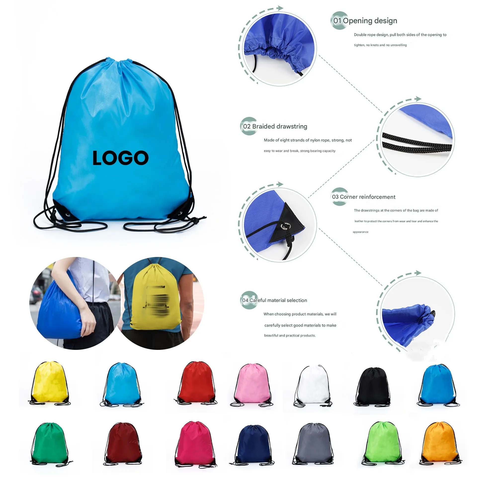 Full color Polyester Drawstring Sports Backpack 5