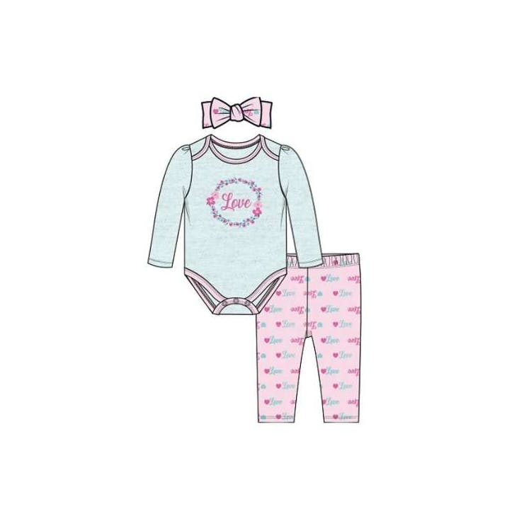 Girls' Bodysuit Set with Headband Blue 0-9M 3pc 2