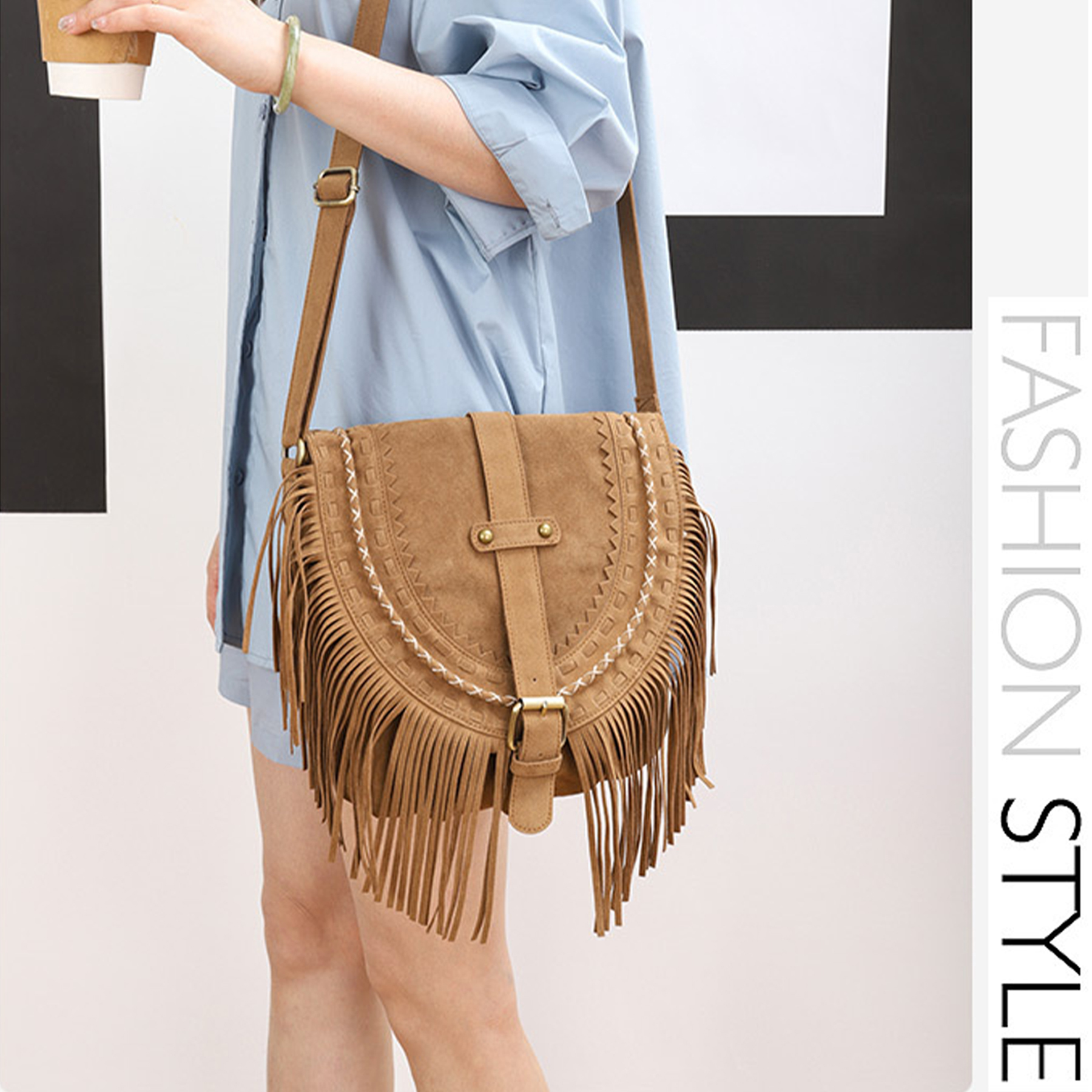 Suede Vintage suede tassel cross-body bag 6