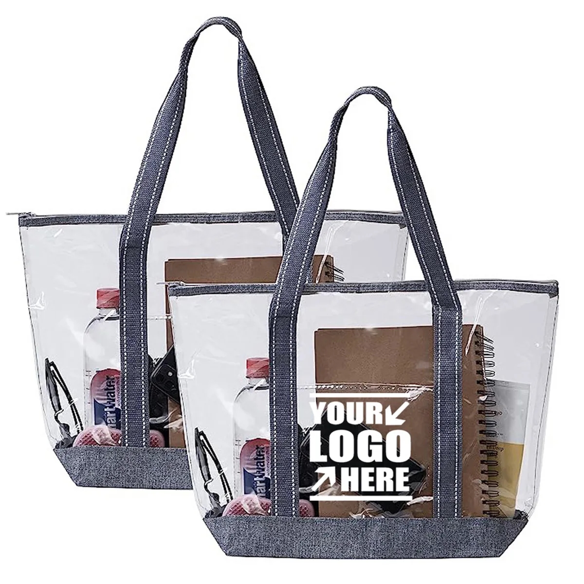 Custom Waterproof PVC Clear Beach Travel Zipper Tote Bag 4