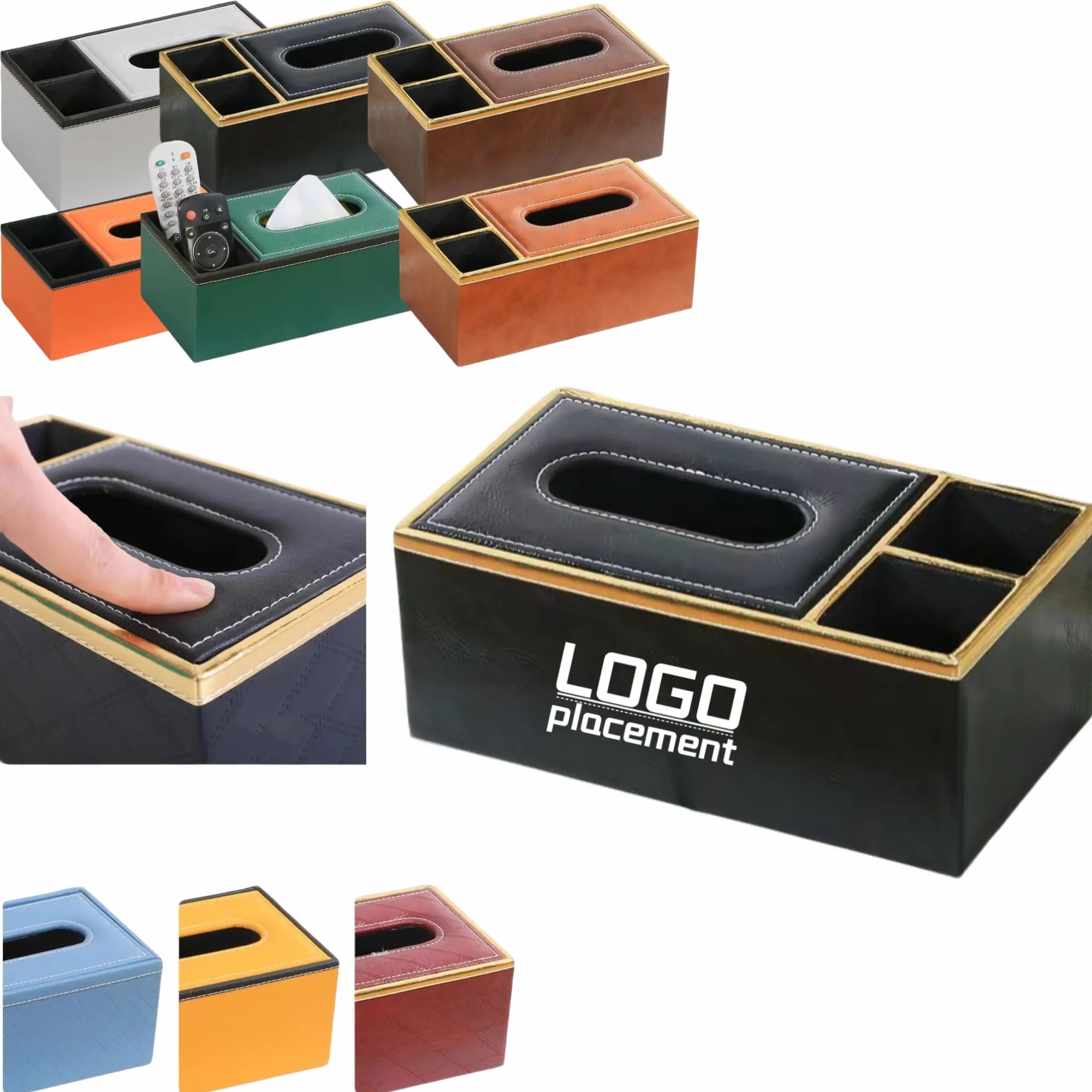 Multifunctional Leather Tissue Box With Remote Control Stora