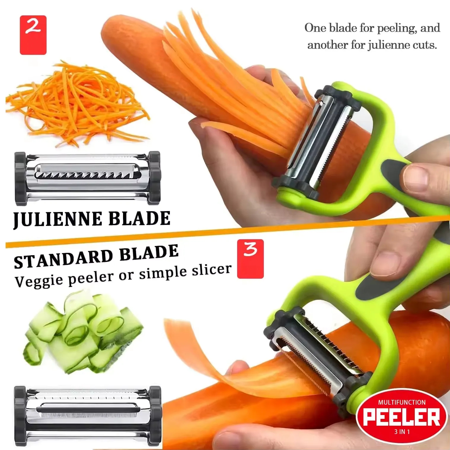 3 in 1 Blade Spin Design With Julienne Peeler 3