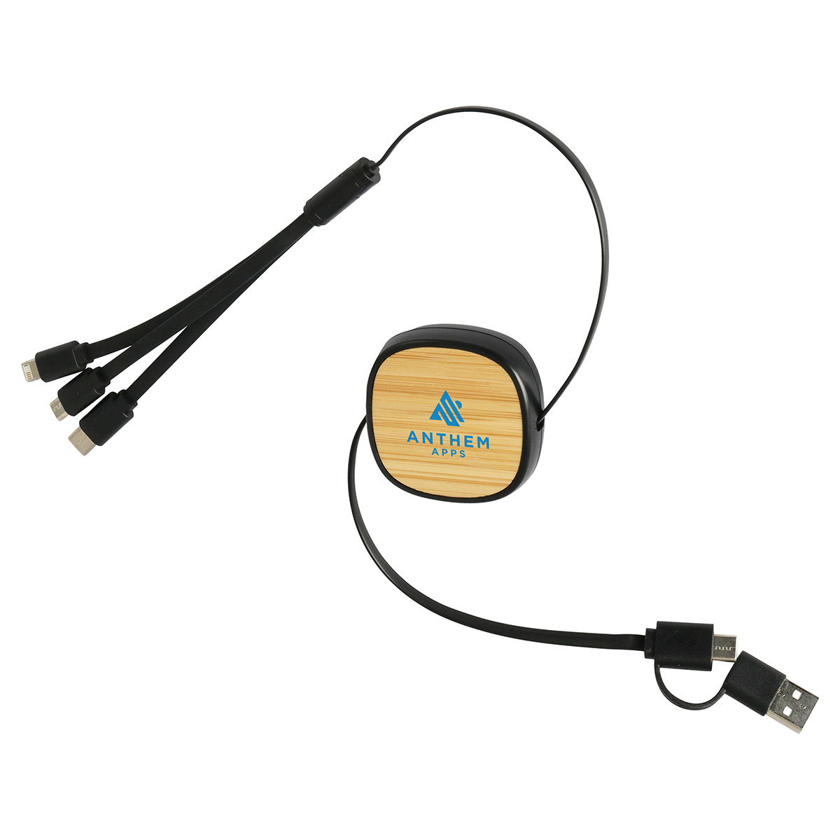 Bamboo Retractable 3-in-1 Charging Cable with Dual Inputs 1