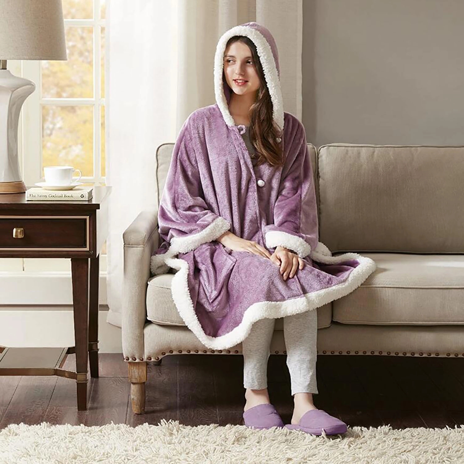 Pearl Buckle Hooded Casual Cape 8
