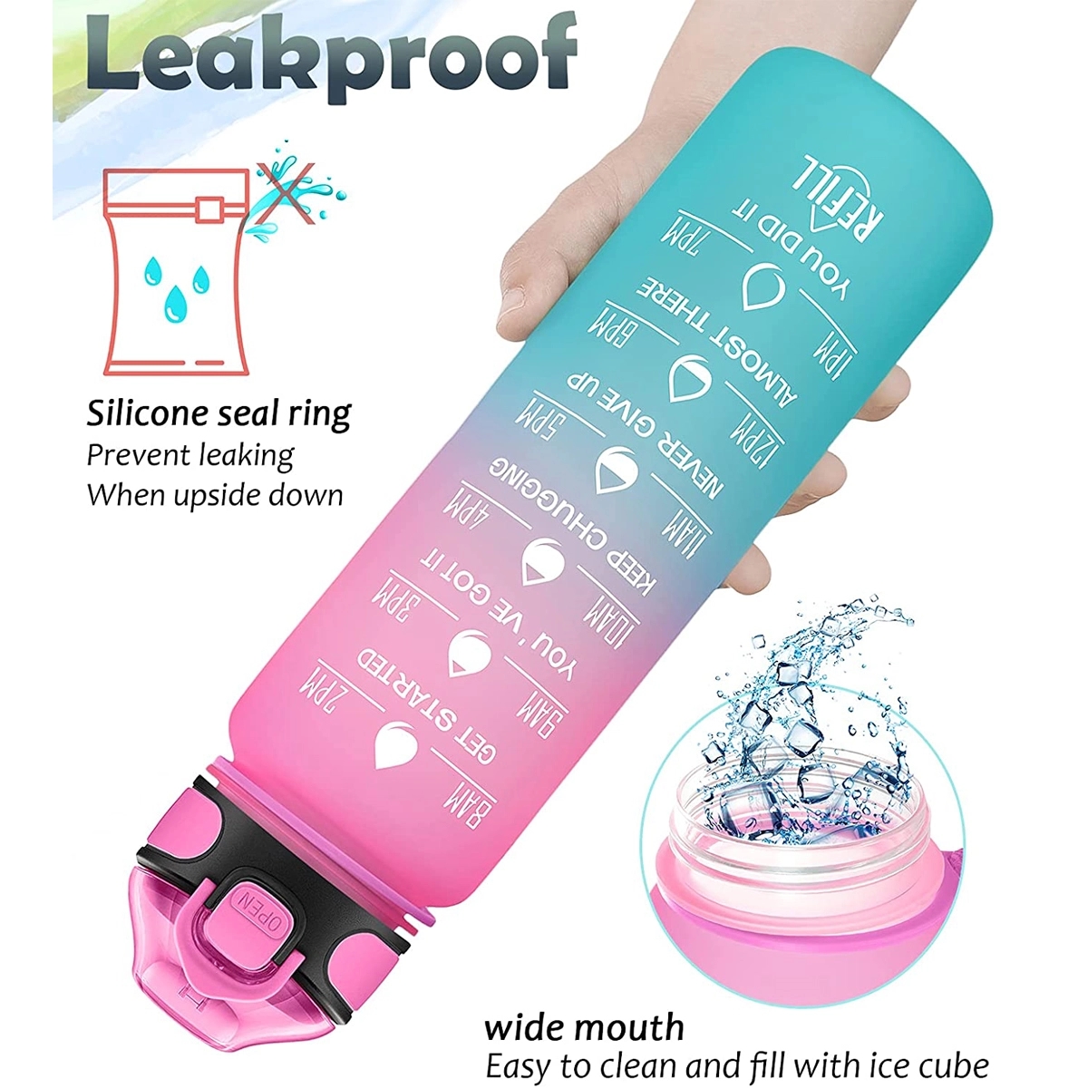 Water Bottle 32oz with Straw Motivational Mug with Time 2